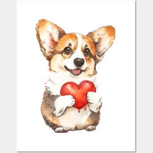 Valentine Pembroke Welsh Corgi Holding Heart Posters and Art